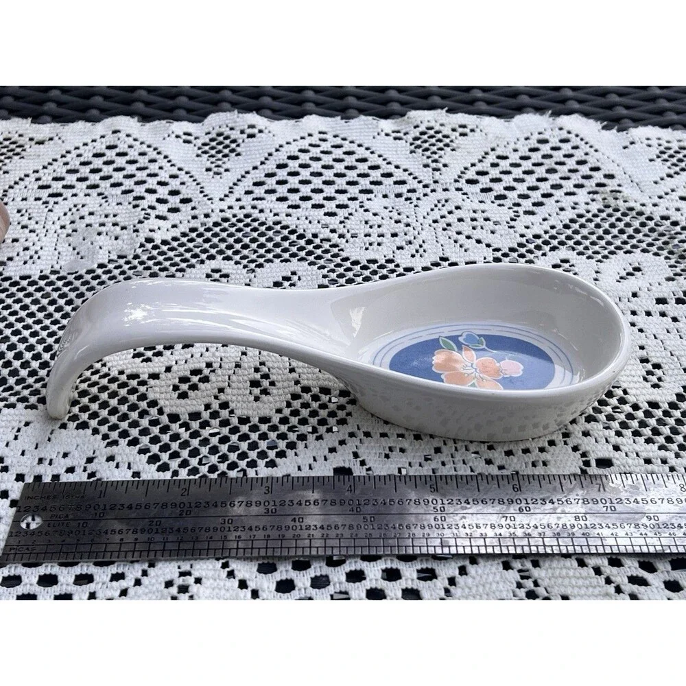 1990s Vintage Floral Ceramic Spoon Rest GHC Mexico Country Kitchen Decor